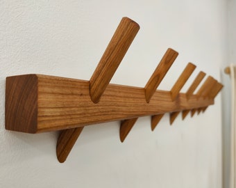 Coat Rack/ Cherry Wood Wall Coat Rack/ Modern Wall Mounted Organizer