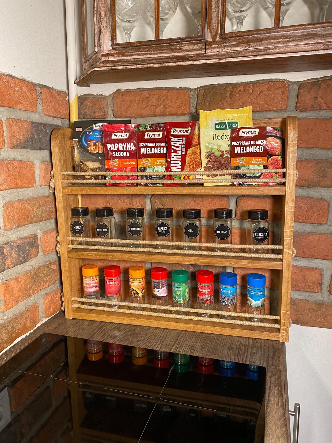 Oak Kitchen Spice Rack With Rope Rails - Wooden Spice Organizer - Etsy