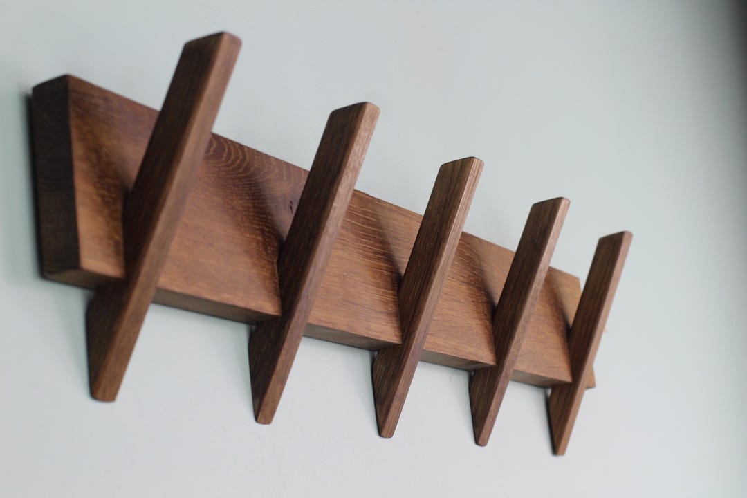 Angled Coat Rails Modern Fumed Oak Wall Coat Rack With Angled Hooks - Etsy