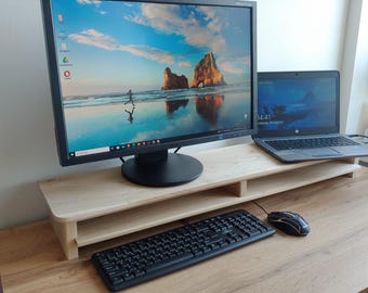 Supporto per monitor in legno di ciliegio fatto a mano: mensola ergonomica per scrivania