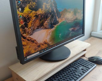 Supporto per monitor in legno di ciliegio fatto a mano: mensola ergonomica per scrivania