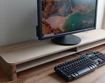 Handmade Solid Oak Monitor Stand: Ergonomic Desk Riser