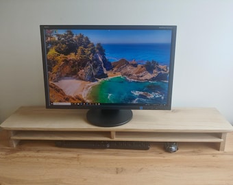 Supporto per monitor in rovere massello fatto a mano: rialzo ergonomico per scrivania