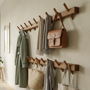 Garderobe / handgefertigte Massivholz-Wandgarderobe / Eichen-Entryway-Organisator