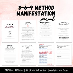 369 Manifestation Method |  369 Manifestation Printable Journal | Law of Attraction Guide |  PDF printable guide law of attraction