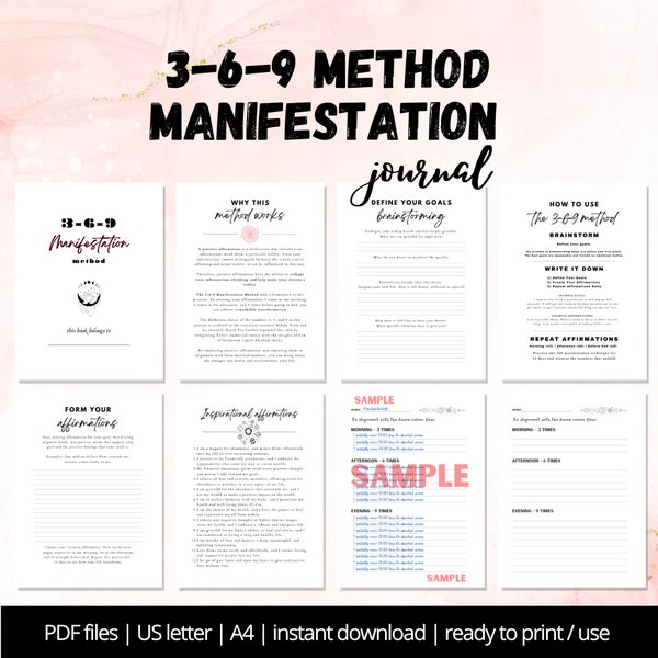 369 Manifestation Method |  369 Manifestation Printable Journal | Law of Attraction Guide |  PDF printable guide law of attraction