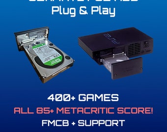 Playstation 2 Ultimate Hard Drive + Adapter, 400+ Games, Plug & Play, PS2 HDD, custom, modded