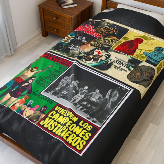 Lucha Libre Velveteen Plush Blanket: 2 Movies, Masked Luchadores, 2 sizes
