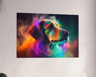 Stampa artistica di un Labrador Retriever colorato: ritratto di cane vivace, decorazione da parete per animali domestici (18x12)