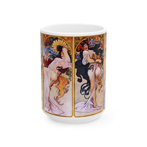 Alphonse Mucha Four Seasons Art Nouveau Mug - 15oz Ceramic Coffee Cup