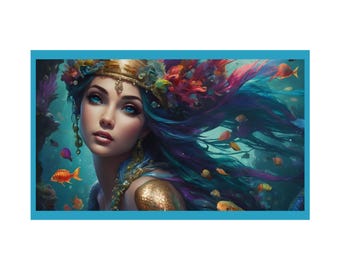 Stampa artistica di una sirena eterea: poster di un sereno oceano sottomarino (23x14)