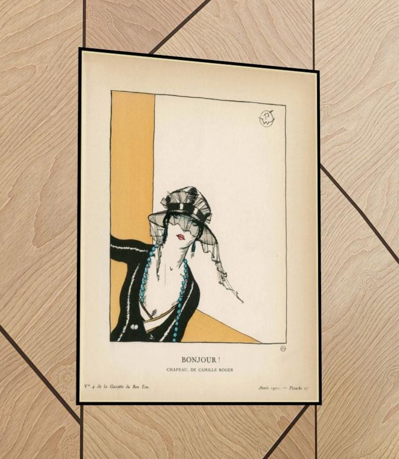 Art Deco Print: 'bonjour Chapeau' Vintage French Fashion Poster