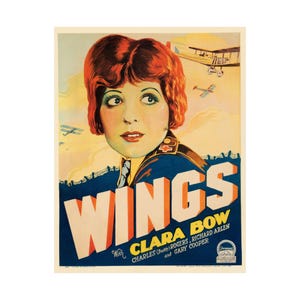 Impresión retro de la película "Wings" (1927) / Póster mate premium / 1.ª mejor película, premio Óscar / Clara Bow / Gary Cooper / 14 x 18