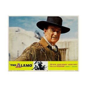 The Alamo 1960 Lobbie Card Retro Print, Premium Poster, John Wayne, San Antonio, Texas, Vintage Style Home Office Wandkunstdruck, 14x11