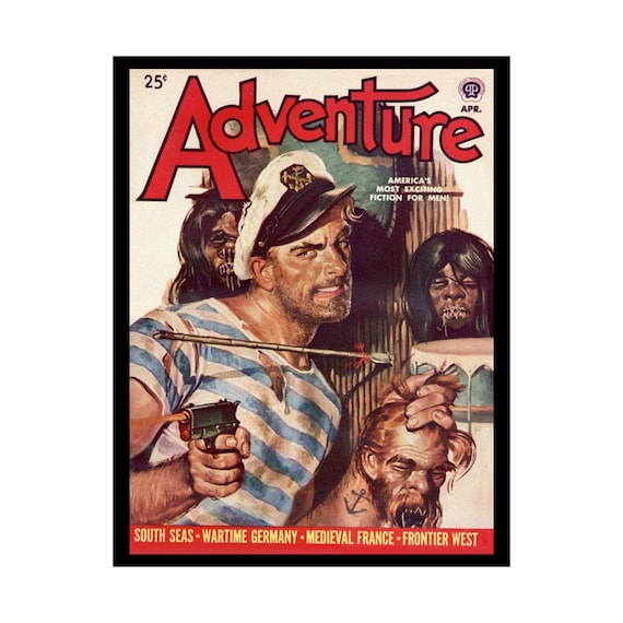 Adventure Magazine Cover Art Print: 1950s Pulp Fiction, Shrunken