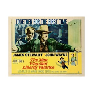 O Homem Que Matou Liberty Valance, Arte de pôster de filme vintage, Impressão fosca premium, John Ford Western, Arte de parede retrô, Tamanho do cartão de lobby, 14x11
