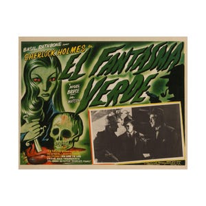 Mujer de verde, 1945, cartel de vestíbulo mexicano, póster mate premium, Basil Rathbone, detective negro clásico, misterio, impresión retro, 14 x 11