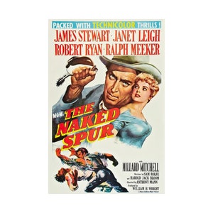 the Naked Spur 1953 retro print | Matte Poster | Jimmie Stewart | Janet Leigh | cowboy | western | classic vintage cinema | 12x18