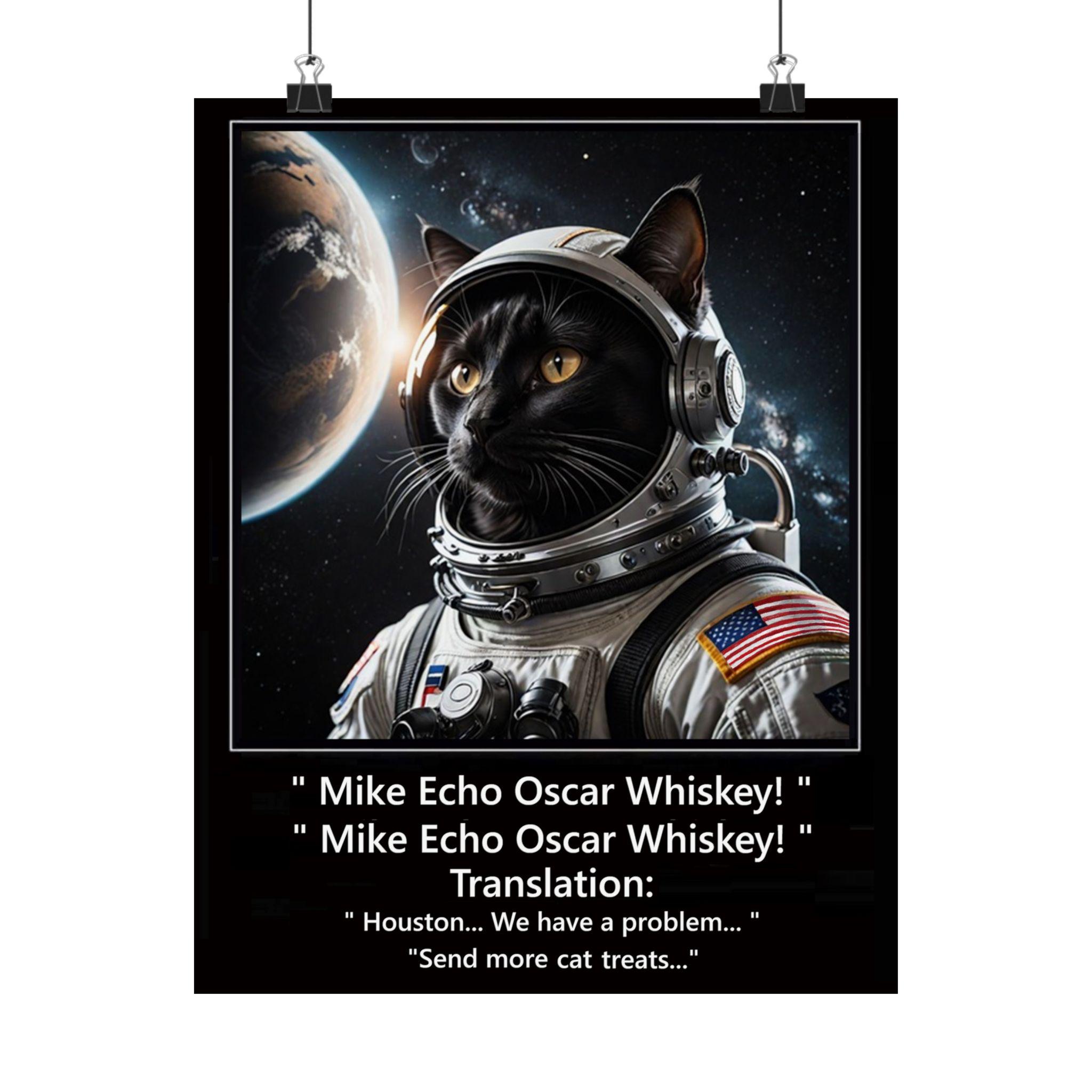 Black Cat Astronaut Art Print: Whimsical Space Pilot Poster (11x14