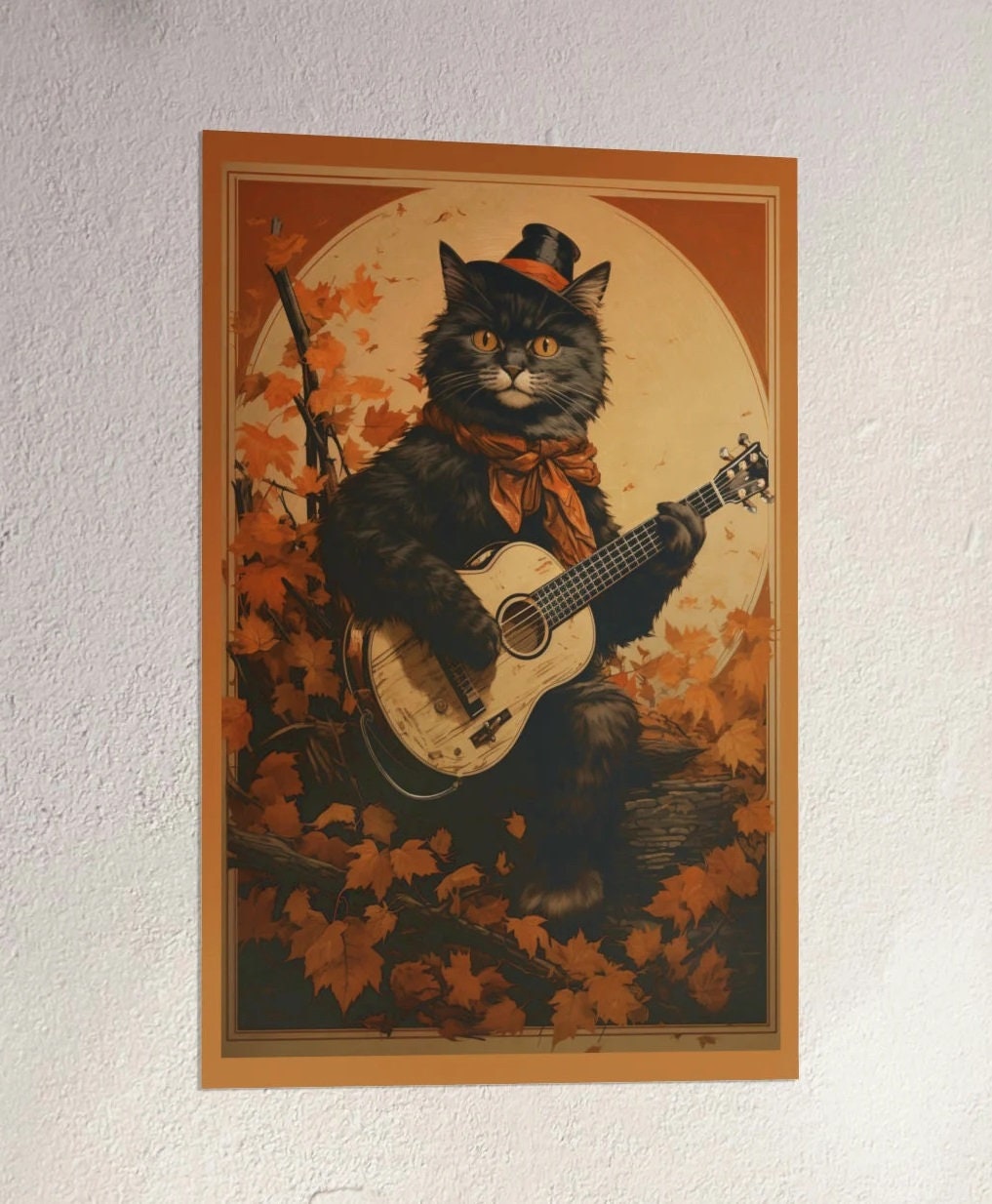 Vintage Cat Musician Poster: Retro Gray Tabby Kitty Art Print