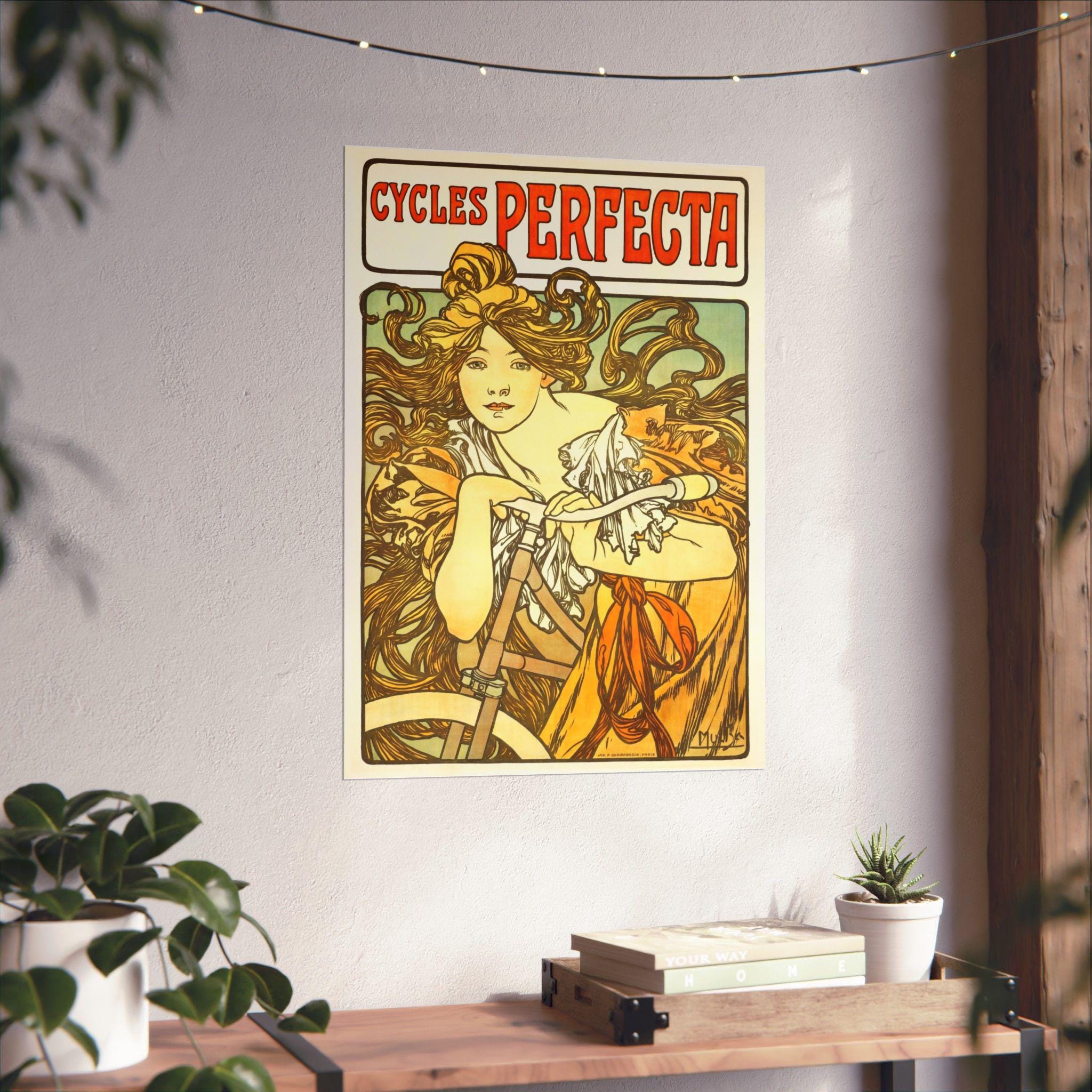 Alphonse Mucha Cycles Perfecta ポスター: アールヌーボー自転車 