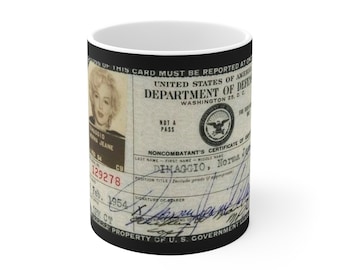 Norma Jeane Dimaggio militair identiteitsbewijs 1954 | Keramische mok van 11 oz | Marilyn Monroe | Joe Dimaggio | cadeau: