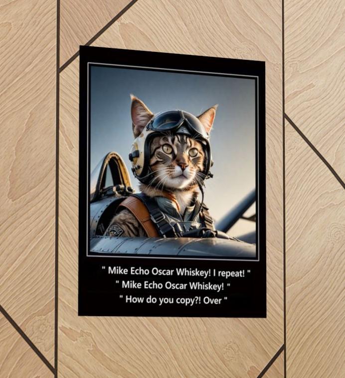Tabby Cat Jet Pilot Art Print: Retro Aviation Poster, Cat Lover