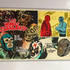 Lucha Libre The Mummies of Guanajuato 1972 rare retro print| Premium Matte Poster | Luchador El Santo Blue Demon Mil Máscaras | 30x20