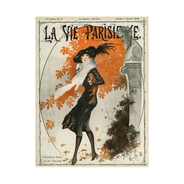 La Vie Parisienne, 11 Oct 1919 Satyr cover 1 retro print | Premium Matte Poster | art deco | Georges Léonnec cover art | wall art 12x16