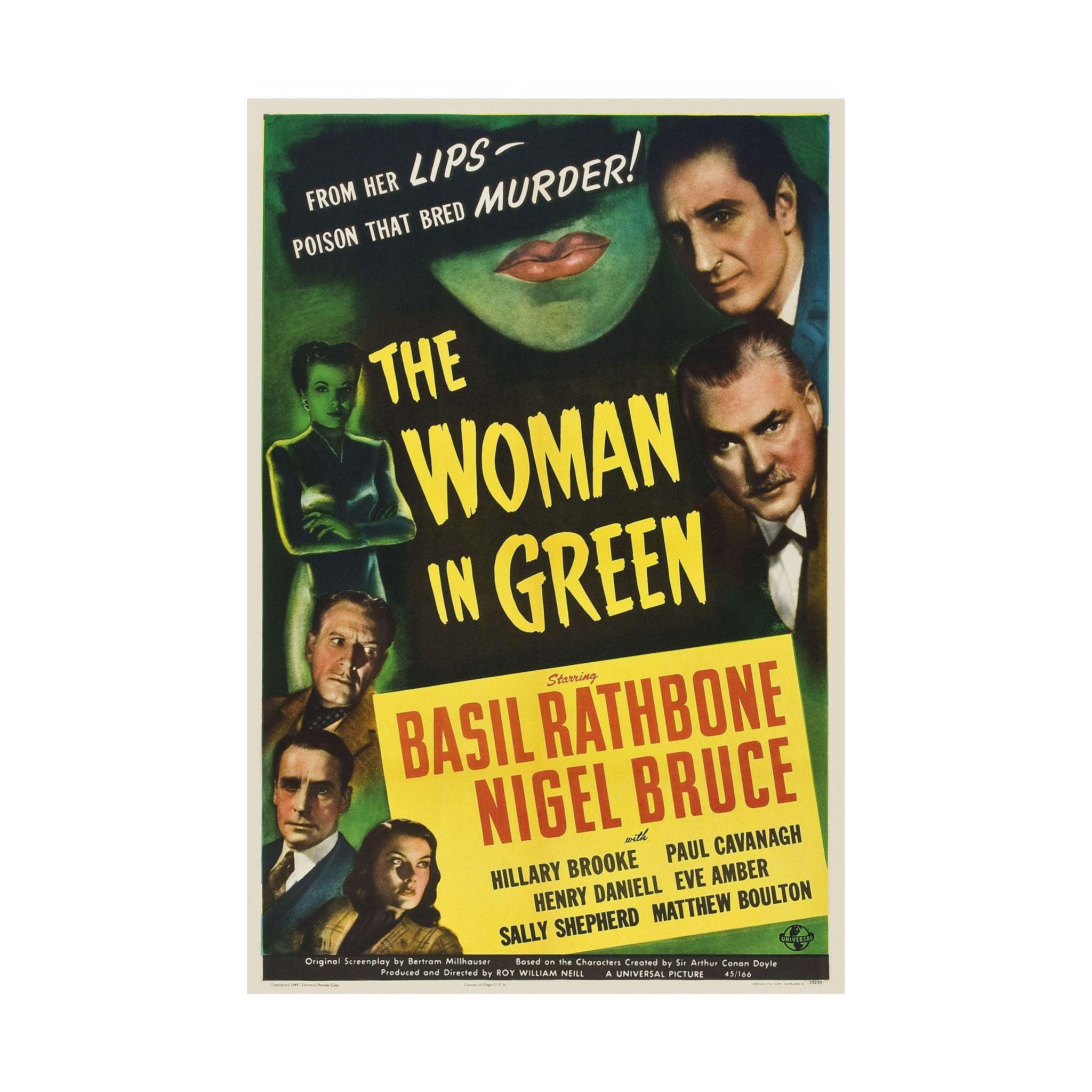 Woman in Green 1945 Poster: Basil Rathbone Sherlock Holmes Film (12x18) -  Etsy Israel