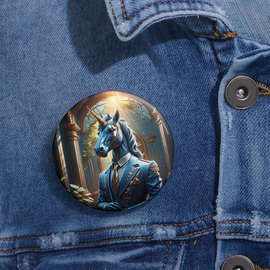 Blue Unicorn in Bluesuit Pin Button: Mythical Creature Series (2.25 ...