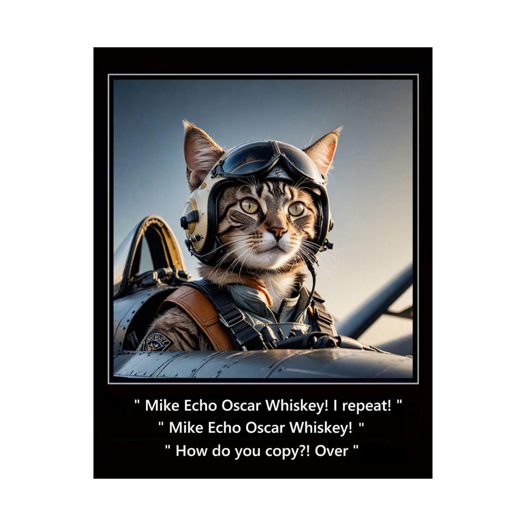 Tabby Cat Jet Pilot Art Print: Retro Aviation Poster, Cat Lover