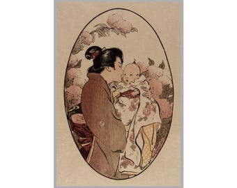 Helen Hyde &#39;The Secret&#39; Art Print: Japanese Women and Children Retro Poster (12x18)