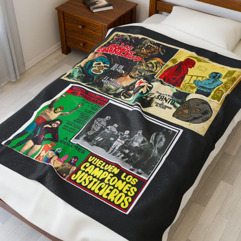 Lucha Libre Velveteen Plush Blanket: 2 Movies, Masked Luchadores, 2 sizes image 2