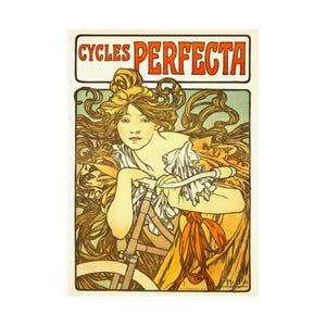 Cycles Perfecta advertising print circa 1902 by Alphonse Mucha | Premium Matte Poster | bicycles | Art Nouveau | retro print 20x28