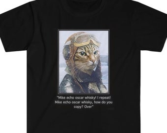 Cat Pilot | Unisex Softstyle T-Shirt | funny aviator kitty | tabby | tiger | aviation |  deviantart | meow!