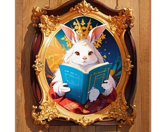 Jackalope Reading Art Print: Retro Mythical Creature Poster (16x16)
