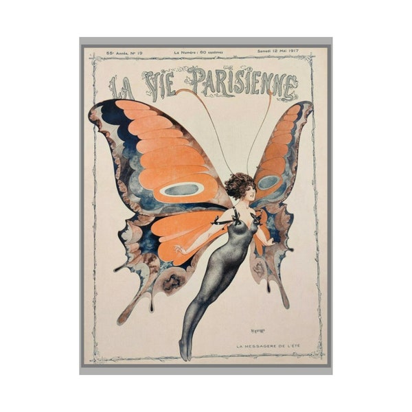 La Vie Parisienne, 12 Mai 1917 Swallowtail Butterfly cover | Premium Matte Poster | art nouveau | Chéri Hérouard cover | retro print 12x16