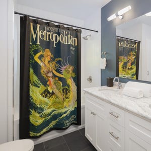 Mermaid & Sea Dragon Shower Curtain: art deco, Metropolitan Aug 1916 retro magazine cover