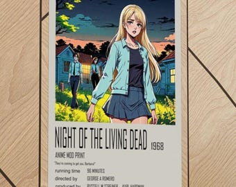 Night of the Living Dead Anime Poster: Retro Zombie Art Mod Print