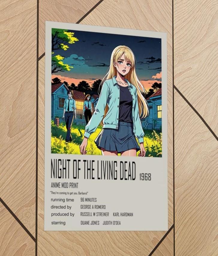 Night of the Living Dead Anime Poster: Retro Zombie Art Mod Print