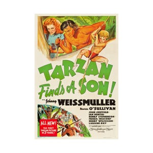 Póster de la película Tarzán encuentra un hijo: Johnny Weissmuller, impresión artística retro (30,5 x 45,7 cm)