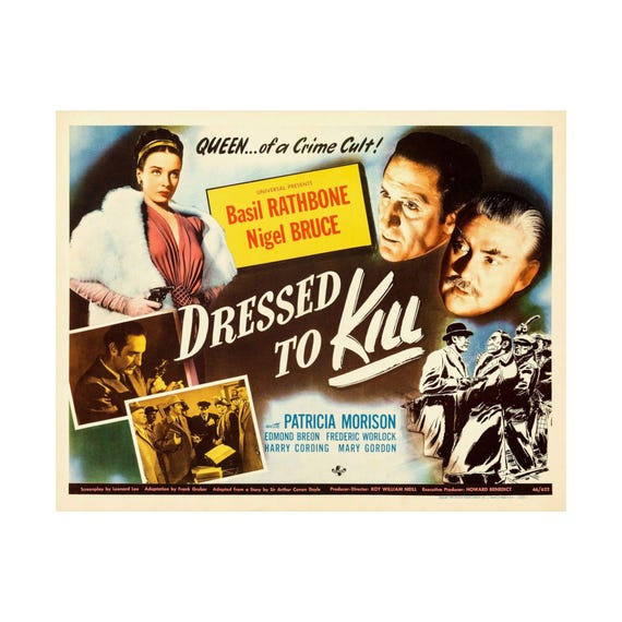 Dressed to Kill Retro Movie Print: Sherlock Holmes, 1946, Basil Rathbone, Lobby Card 14x11 - Etsy Ireland Dressed to Kill Retro Movie Print: Sherlock Holmes, 1946, Basil Rathbone, Lobby Card 14x11 - Etsy Ireland