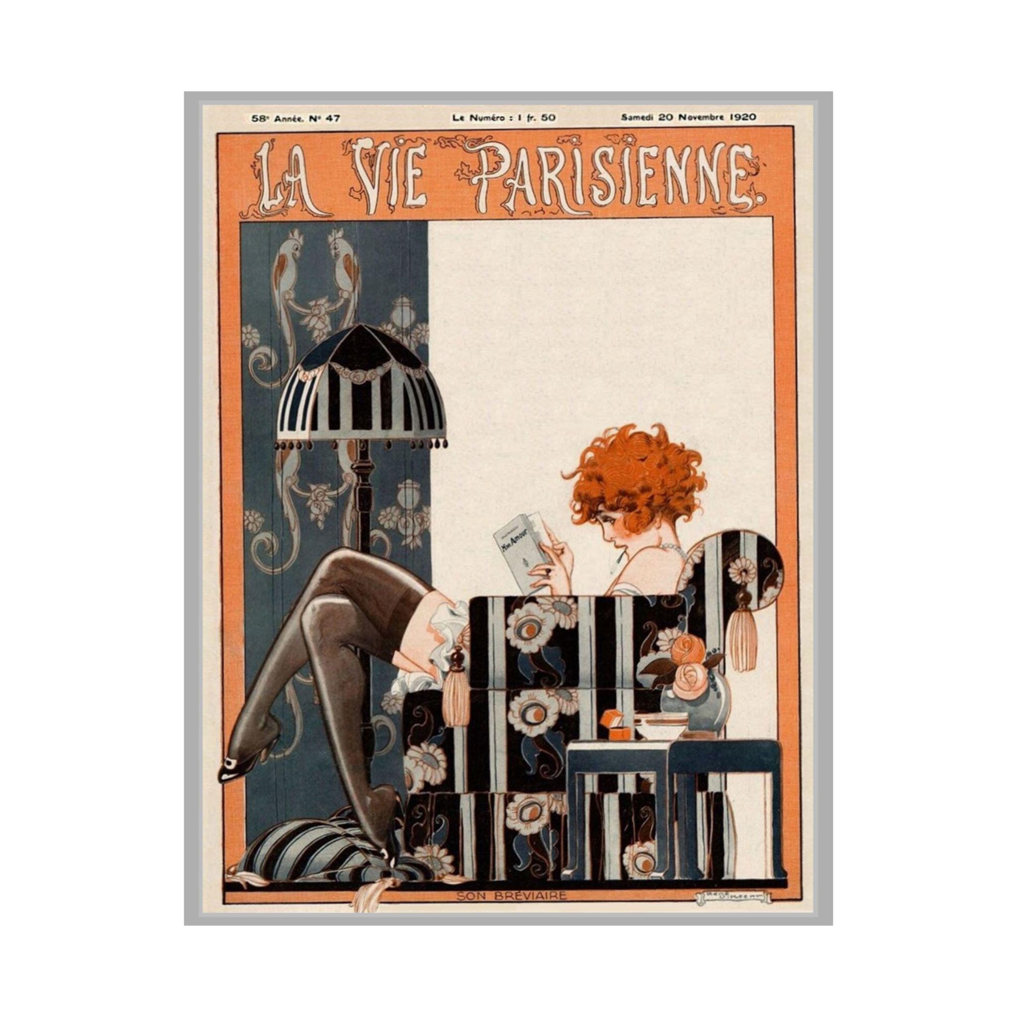La Vie Parisienne Girl in Art Deco Chair Nov 1920 | Premium Matte Poster | Rene Vincent Cover Art | Wall & Office Decor | Retro Print 14x18