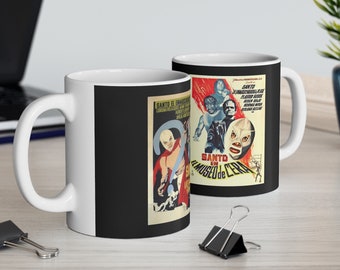 Lucha Libre 11oz dos movie posters on one mug, Ceramic Mug 11oz, Masked Luchador, birthday gift, fathers day gift, vampires & wax museums