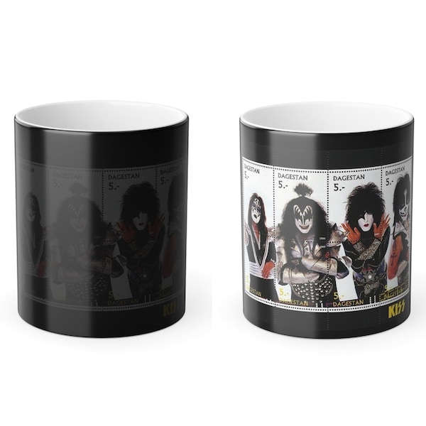 KISS Stamps | Heat Morphing Mug, 11oz | Dagestan 5.- | Paul Gene Ace Peter | rocknroll band | music | color | coffee | collection