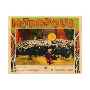メトロポリス 1927 レア ロビー カード 3B レトロ プリント、プレミアム マット ポスター、ゴシック クラシック SF 映画、アール ヌーボー カルト シネマ、タン ボーダー 14x11