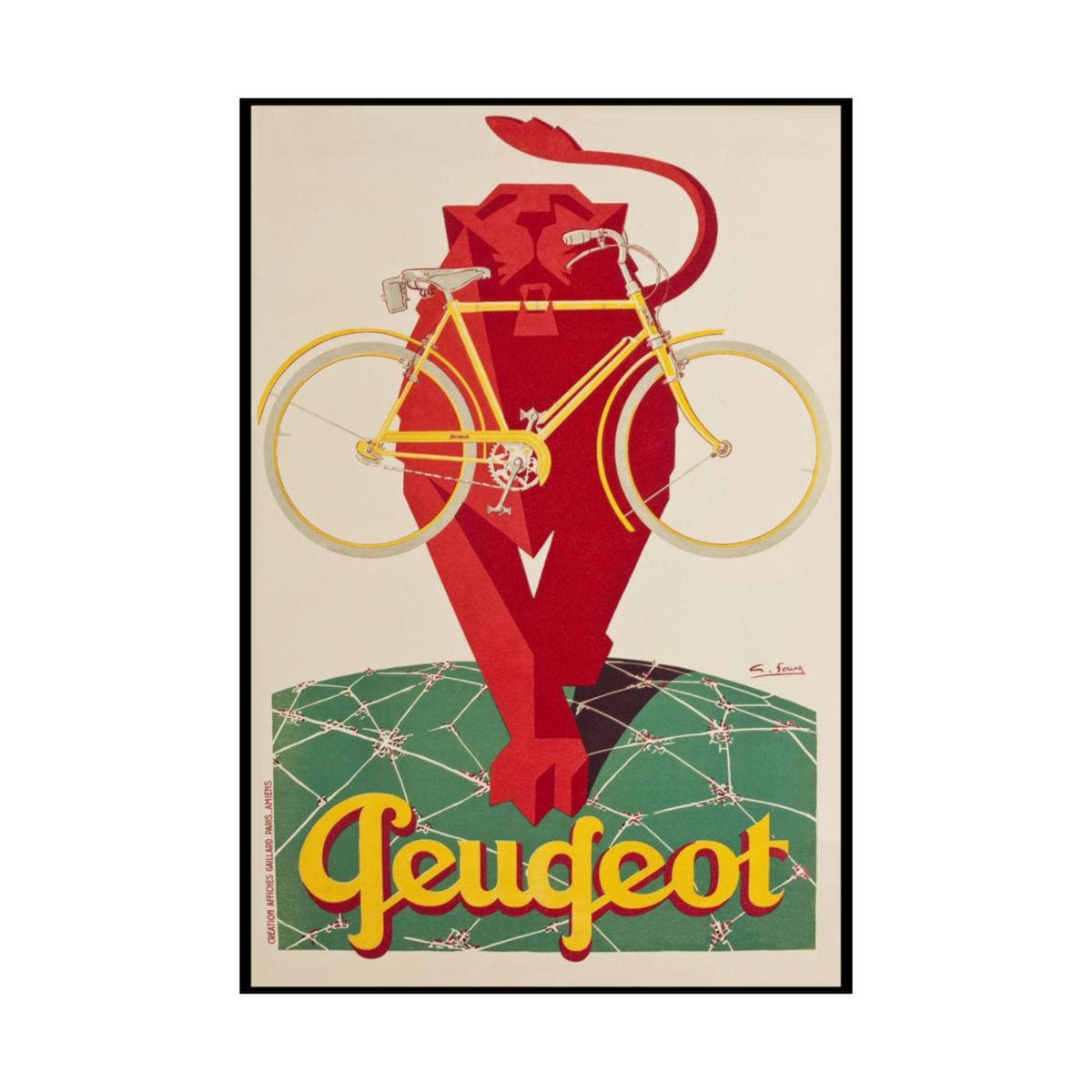 Peugeot Lion Bicycle Art Deco Poster: Georges Favre Art, Retro
