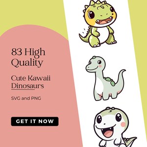 83 Cute Kawaii Dinosaurs Svgs and Pngs Clip Art Collection - Etsy