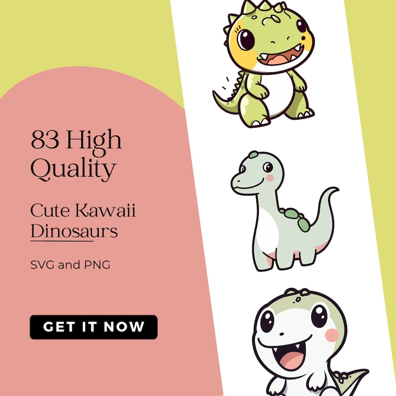 83 Cute Kawaii Dinosaurs Svgs and Pngs Clip Art Collection - Etsy